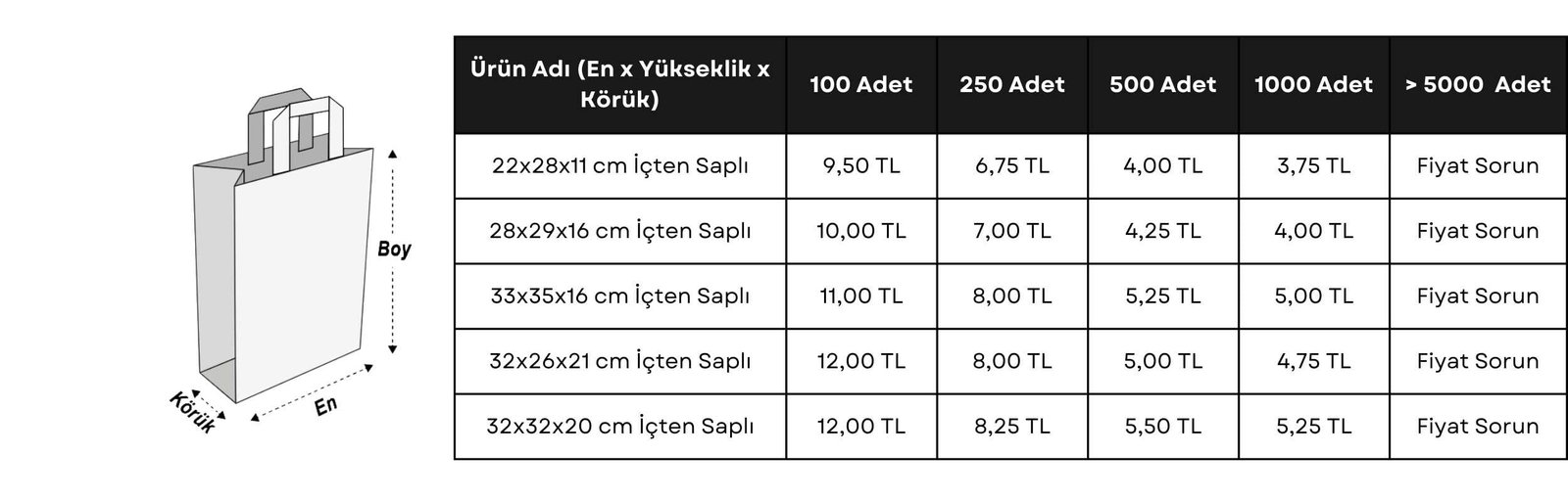 İçten Saplı Baskılı Fiyat