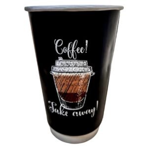 16 oz Double Wall Karton Bardak Siyah Baskılı