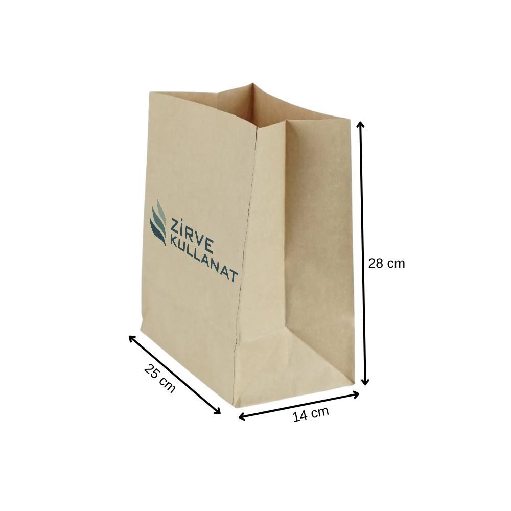 25x28x14 cm Sapsız Taşıma Torbası Kraft Körüklü Kese Kağıdı Küçük Boy 25x28x14