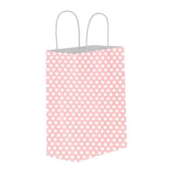 Hediyelik Kağıt Poşet Pembe Puantiyeli 18x24x8
